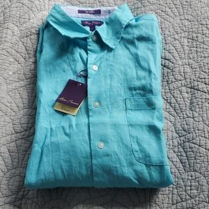 NWT Mens Alan Flusser Linen Button Down Shirt, L